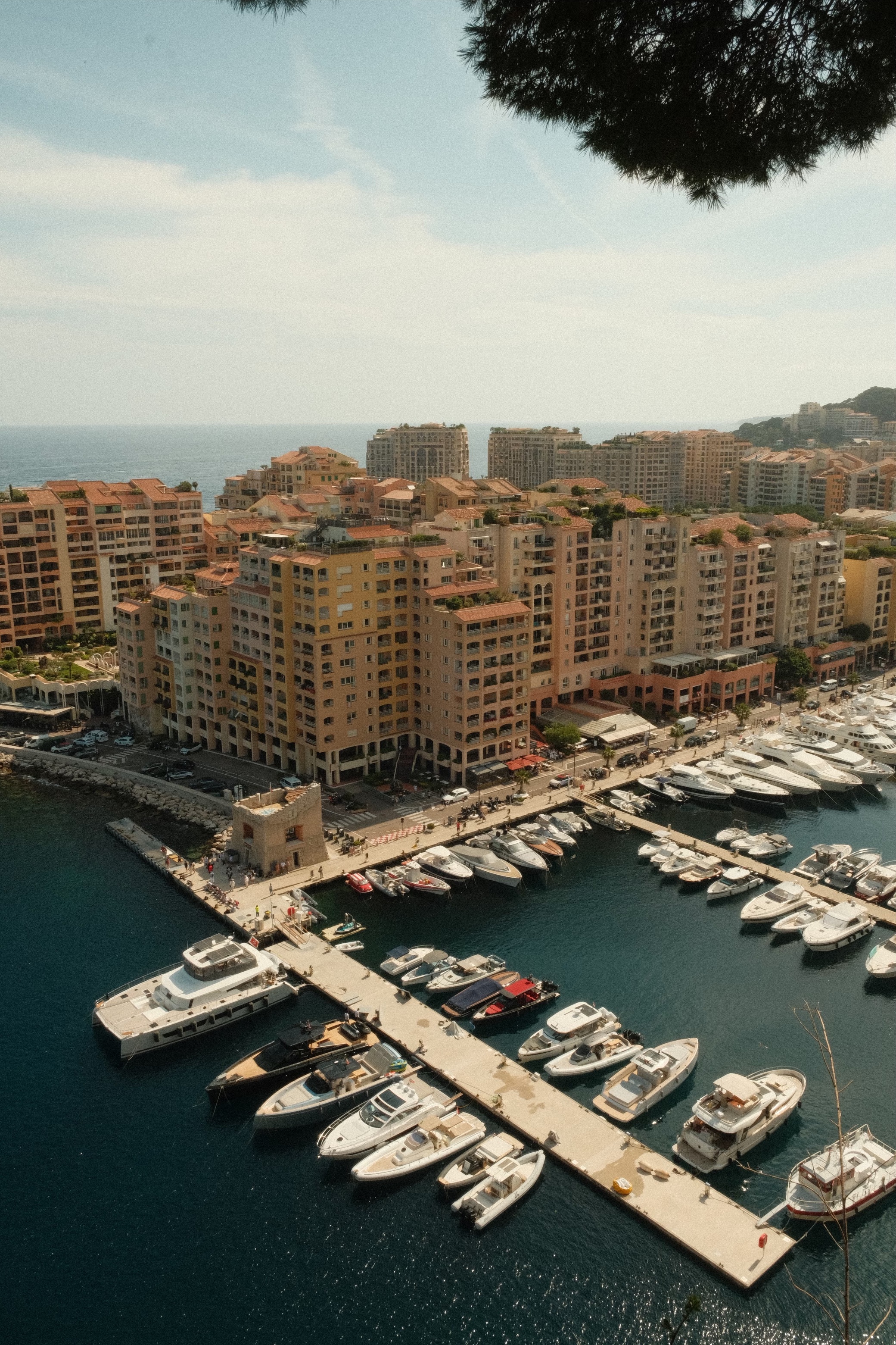 Monaco Fontvieille Port with buildings and yatchs