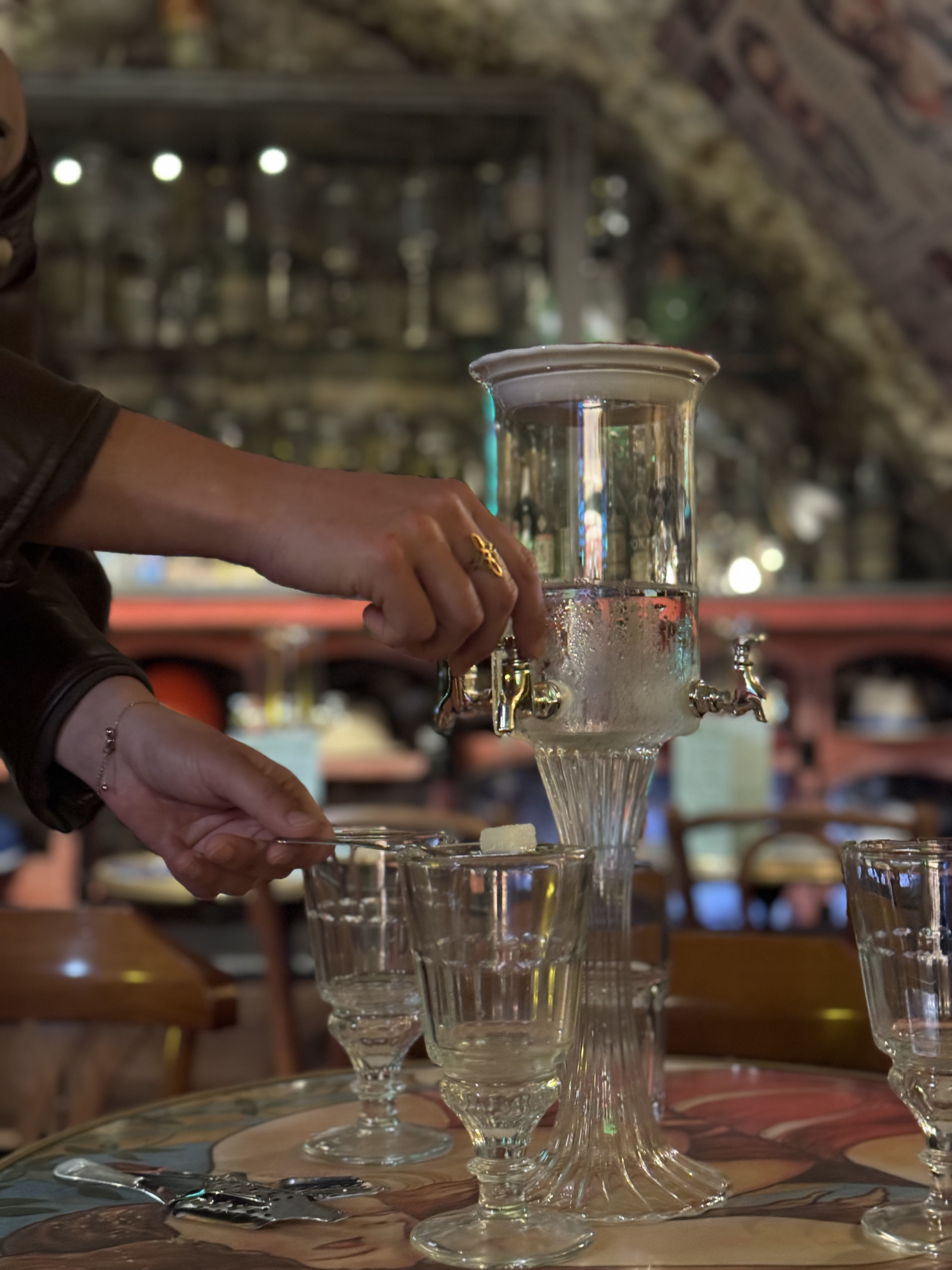 Fountain of water in absinthe bar antibes during walking tour